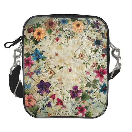 IT messenger bag, floral design, front view